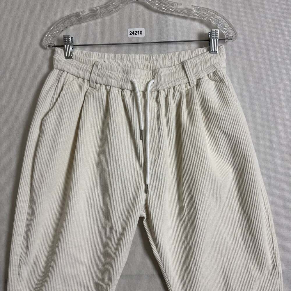 Aelfric Eden Women's Large Ivory Corduroy Straight Leg Cropped Drawstring Pants